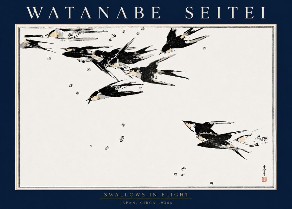 Watanabe Seitei Swallows in Flight No4 - Poster