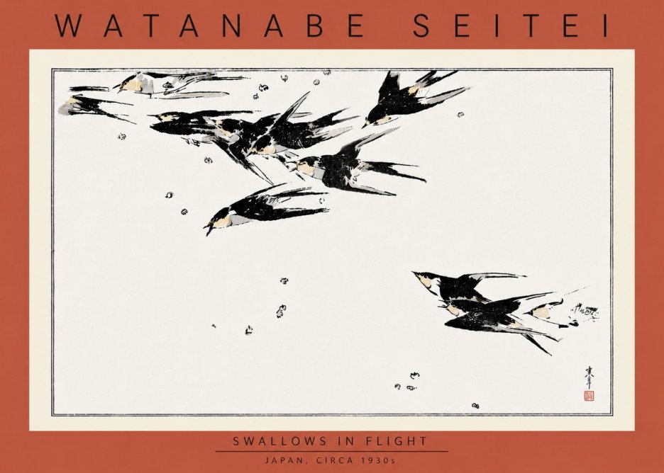 Watanabe Seitei Swallows in Flight No5 - Poster