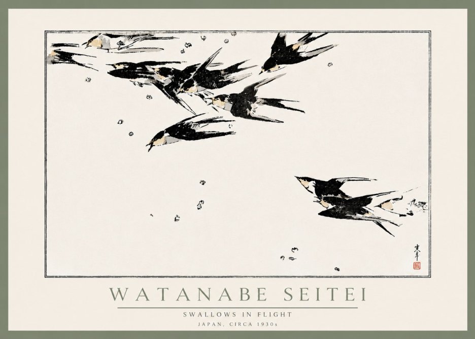 Watanabe Seitei Swallows in Flight No6 - Poster