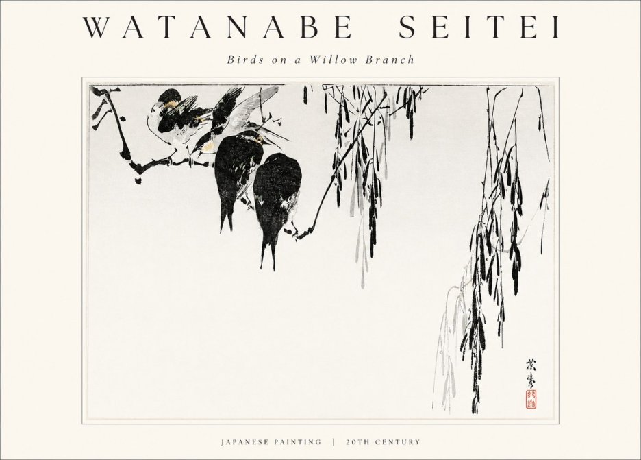 Watanabe Seitei Birds on a Willow Branch No1 - Poster