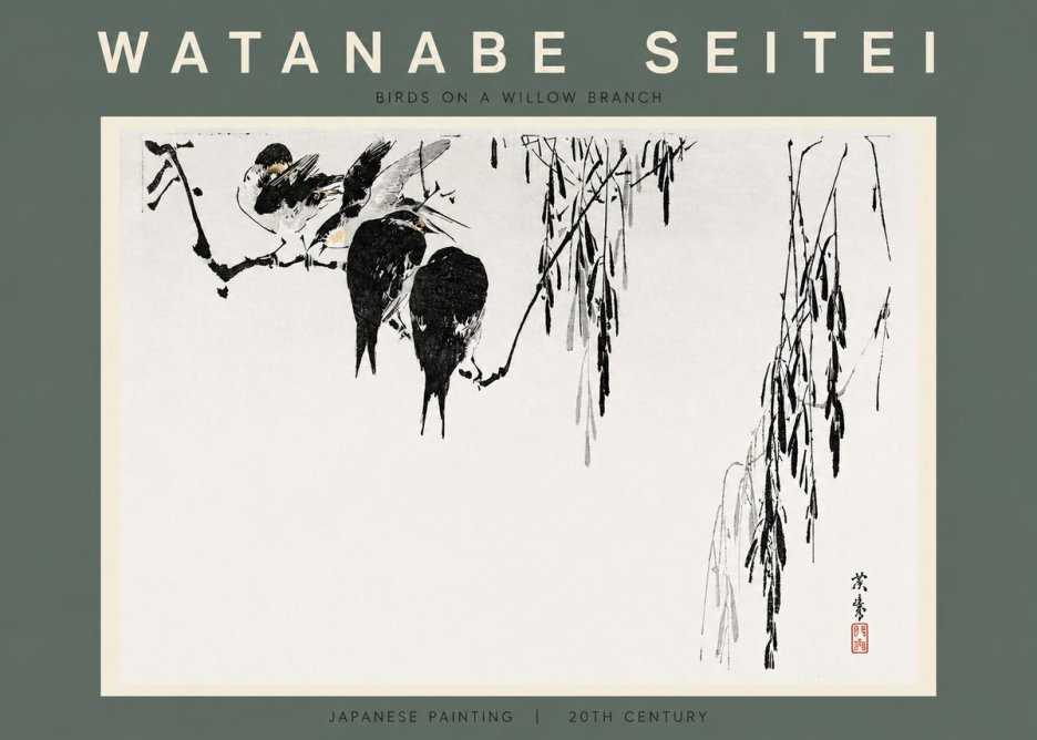 Watanabe Seitei Birds on a Willow Branch No2 - Poster