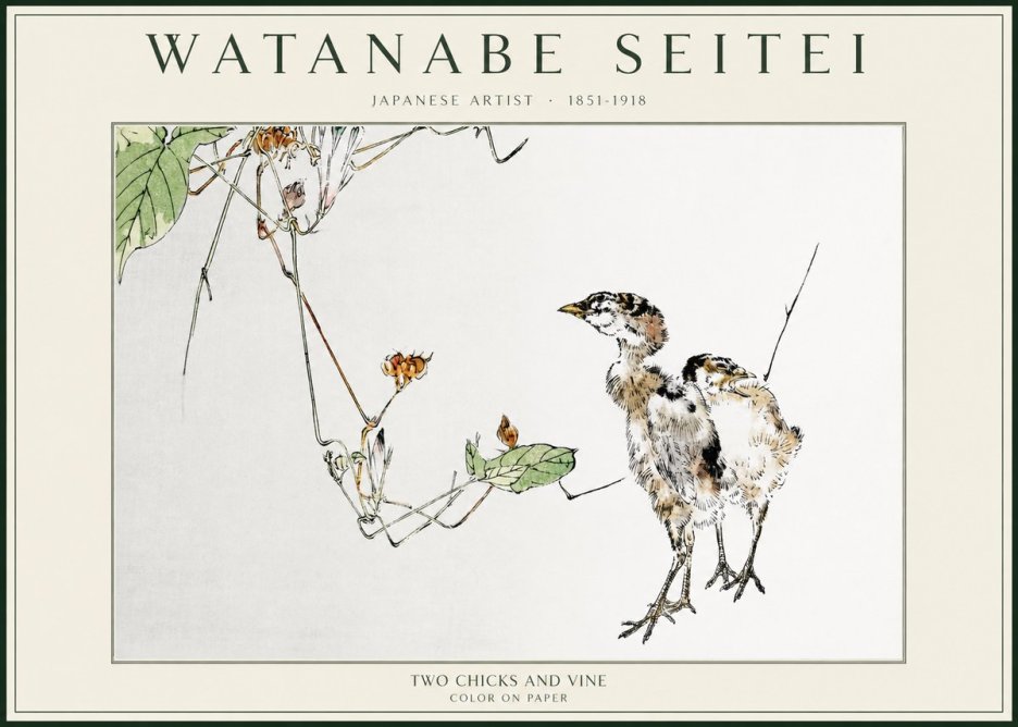 Watanabe Seitei Two Chicks and Vine No1 - Poster