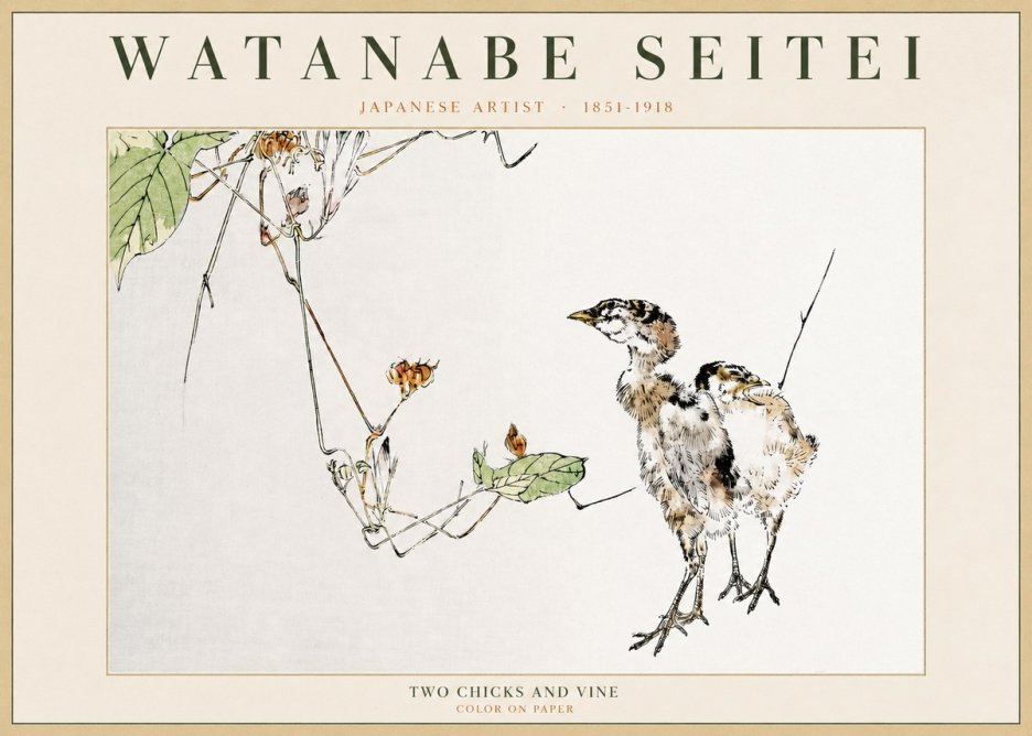 Watanabe Seitei Two Chicks and Vine No2 - Poster