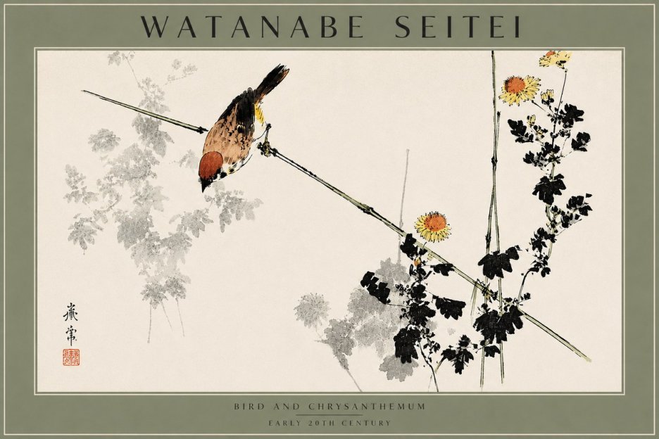 Watanabe Seitei Bird and Chrysanthemum No4 - Poster