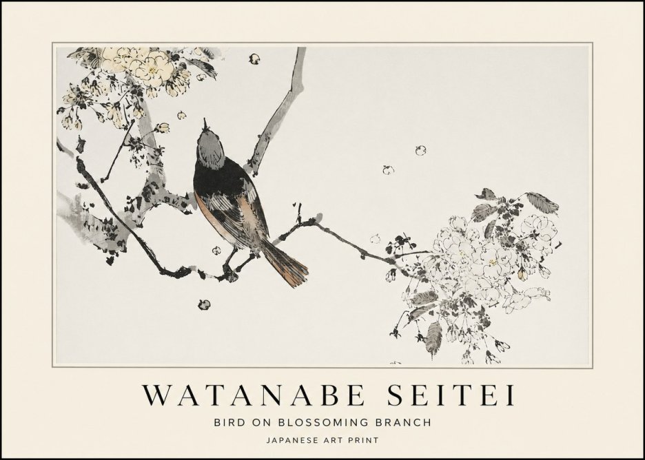 Watanabe Seitei Bird on Blossoming Branch No1 - Poster