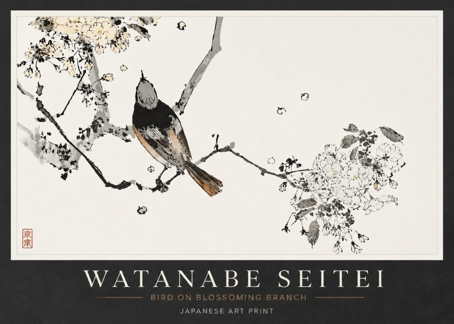 Watanabe Seitei Bird on Blossoming Branch No6 - Poster