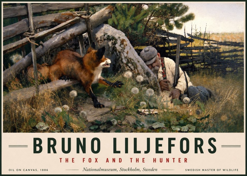 Bruno Liljefors The Fox and the Hunter No2 - Poster