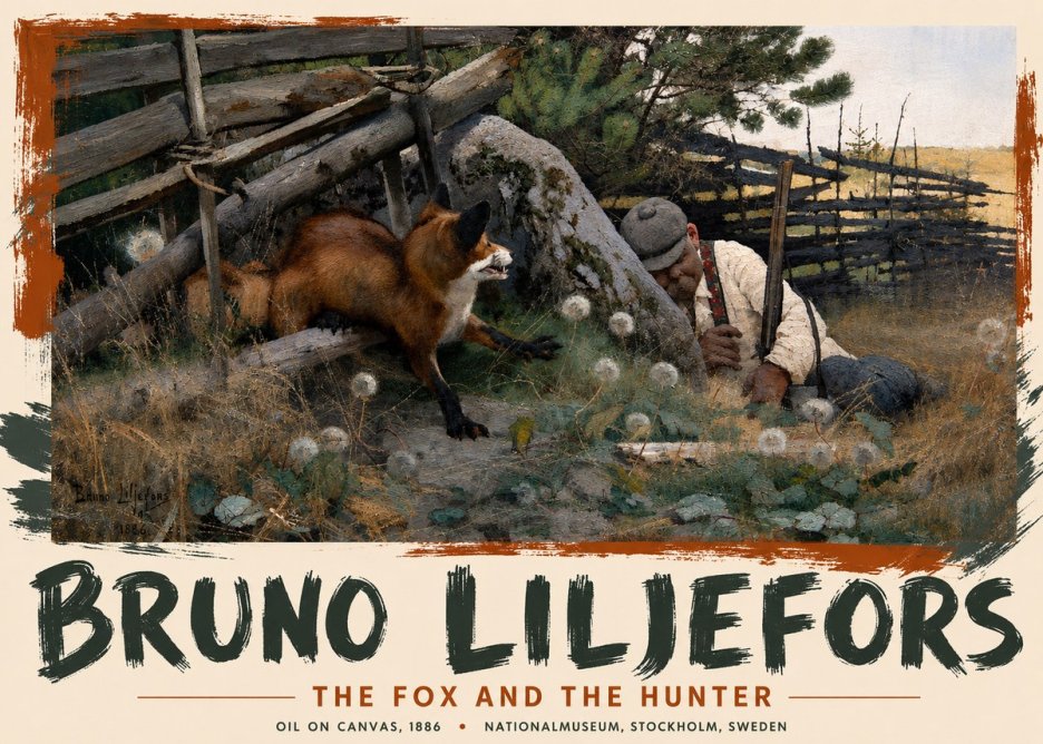 Bruno Liljefors The Fox and the Hunter No3 - Poster