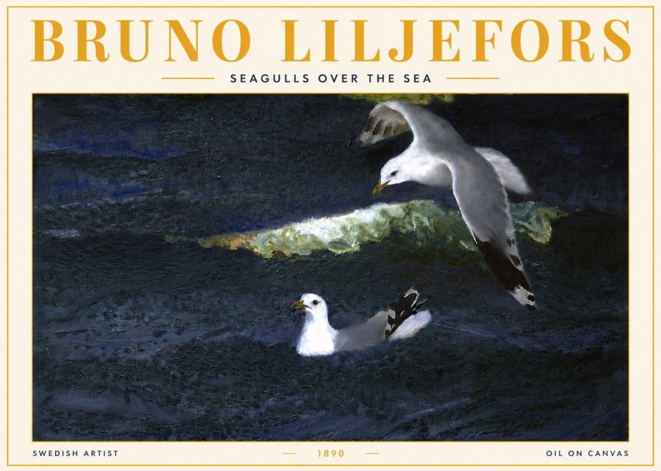 Bruno Liljefors Seagulls over the Sea No3 - Poster