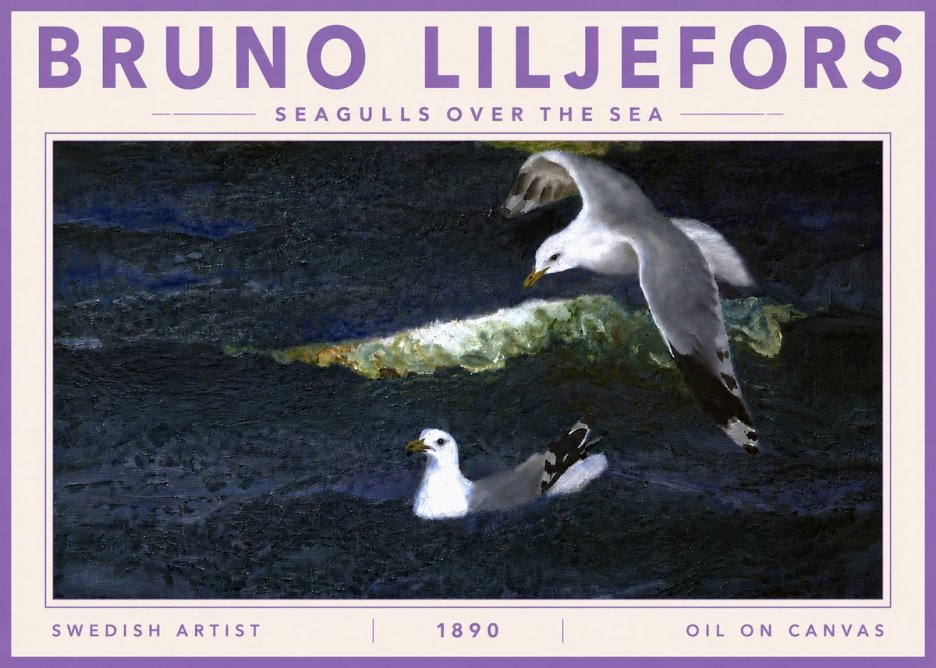 Bruno Liljefors Seagulls over the Sea No5 - Poster
