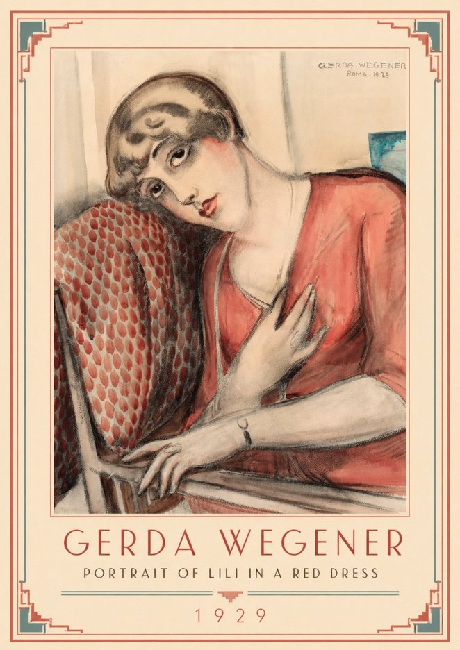 Gerda Wegener Portrait of Lili in a Red Dress No1 - Poster
