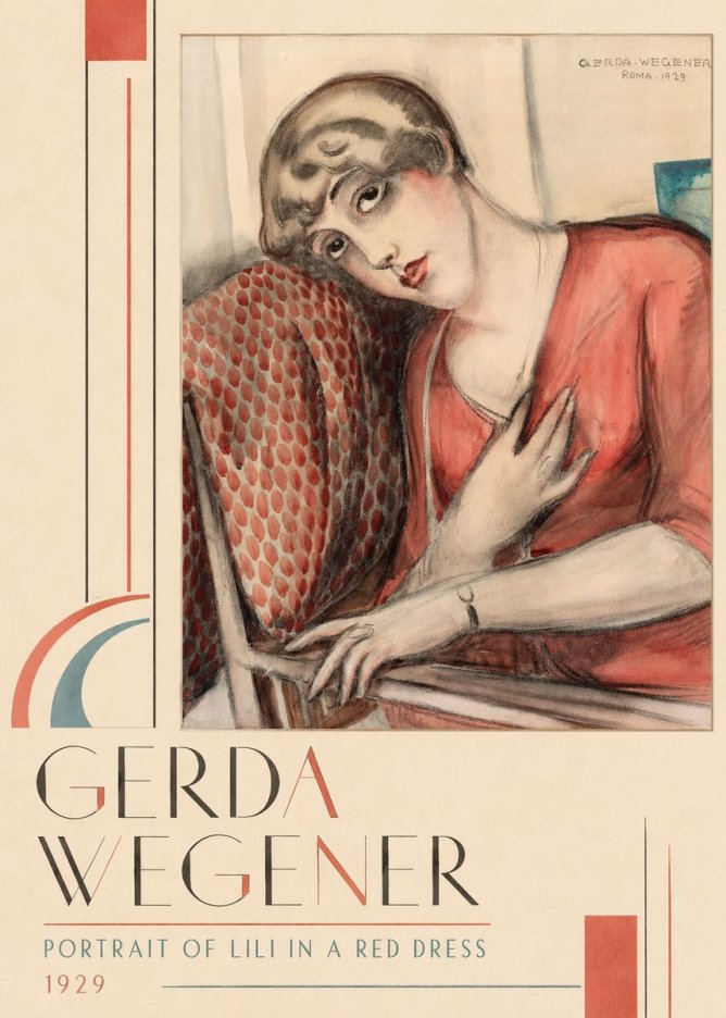 Gerda Wegener Portrait of Lili in a Red Dress No2 - Poster