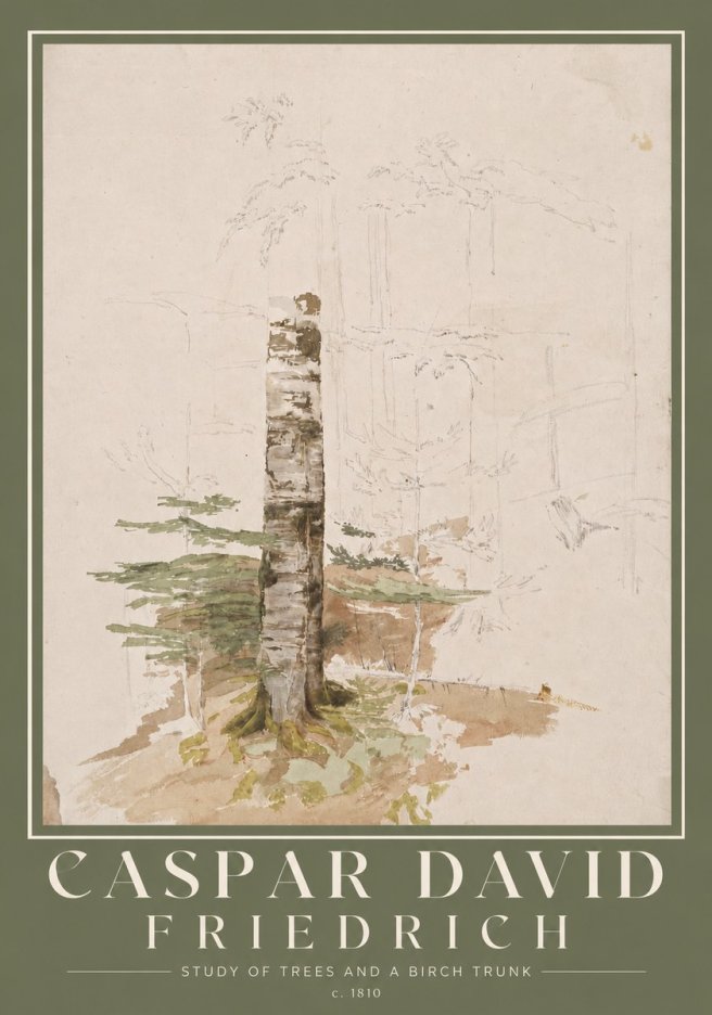 Caspar David Friedrich Study of Trees and a Birch Trunk No2 - Poster