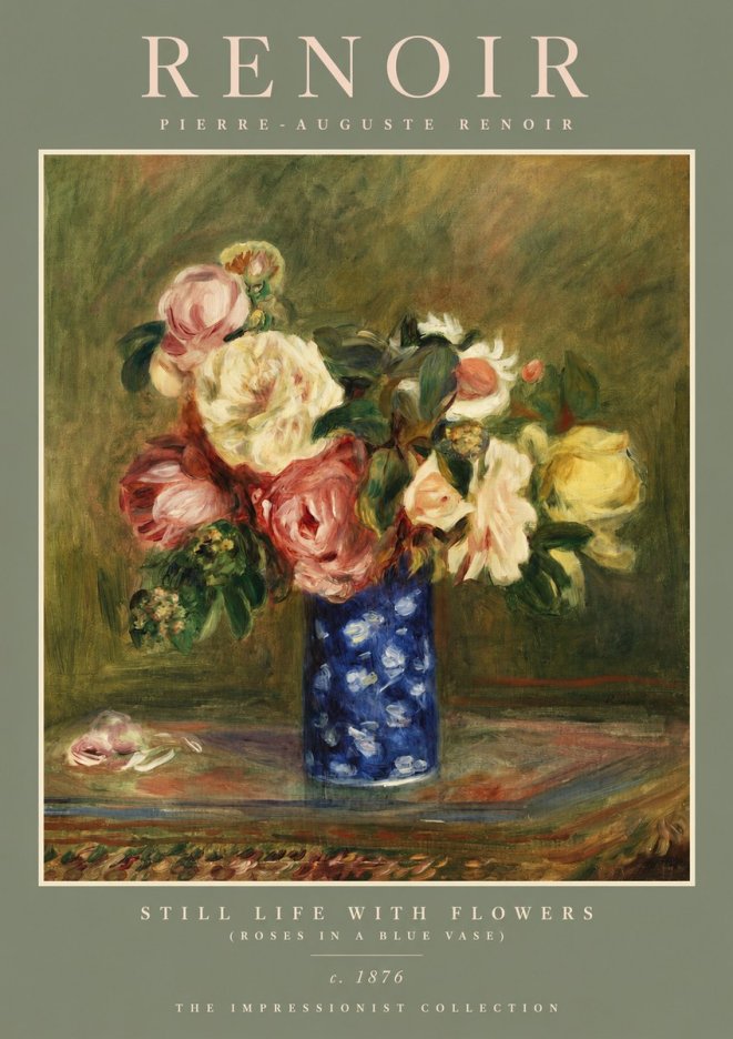 Renoir Still Life with Flowers (Roses in a Blue Vase) No2 - Poster