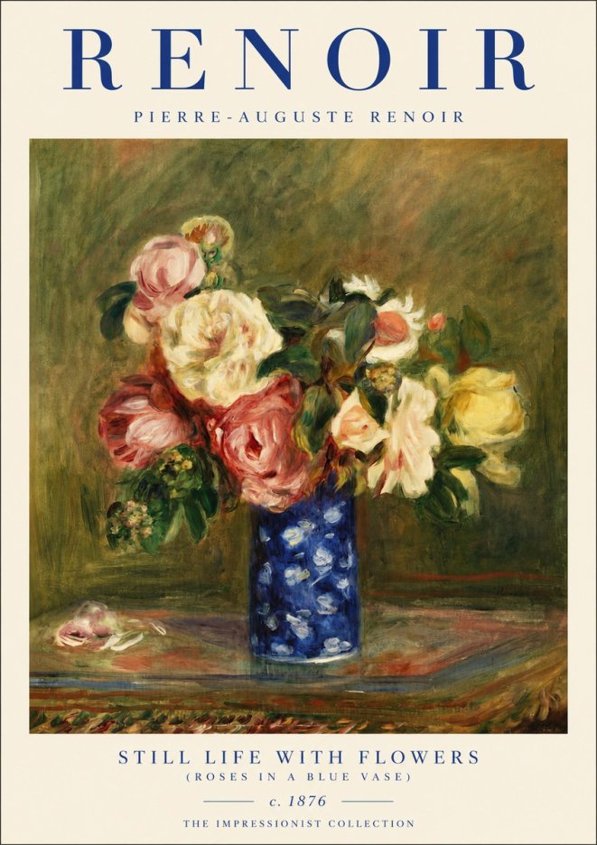 Renoir Still Life with Flowers (Roses in a Blue Vase) No3 - Poster