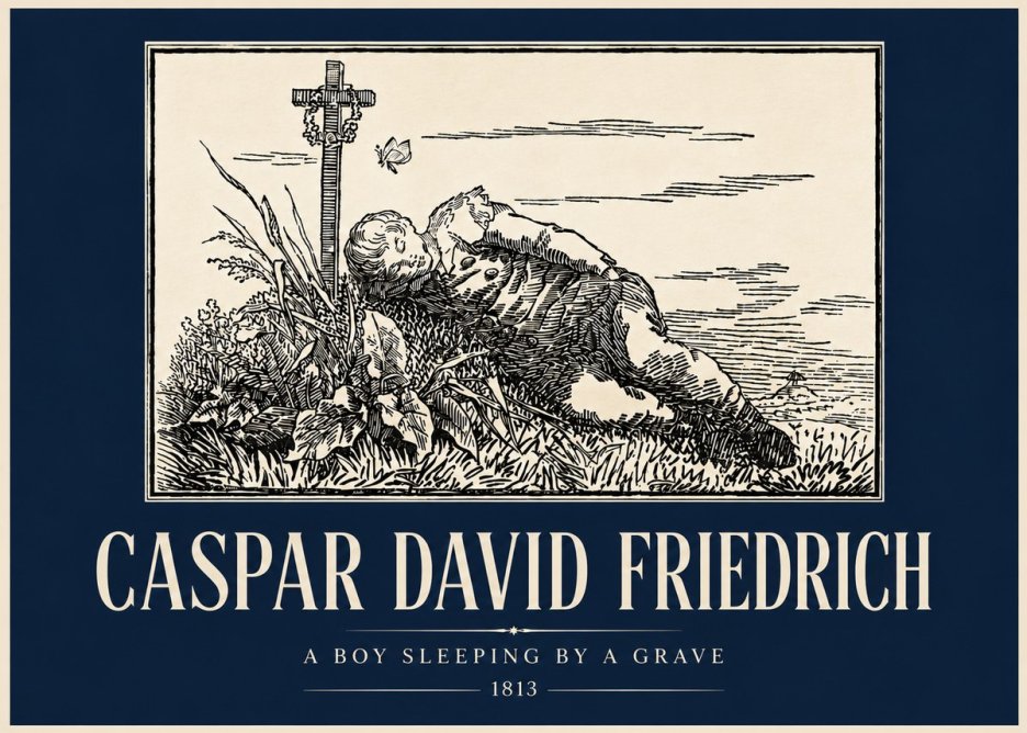 Caspar David Friedrich A Boy Sleeping by a Grave No4 - Poster