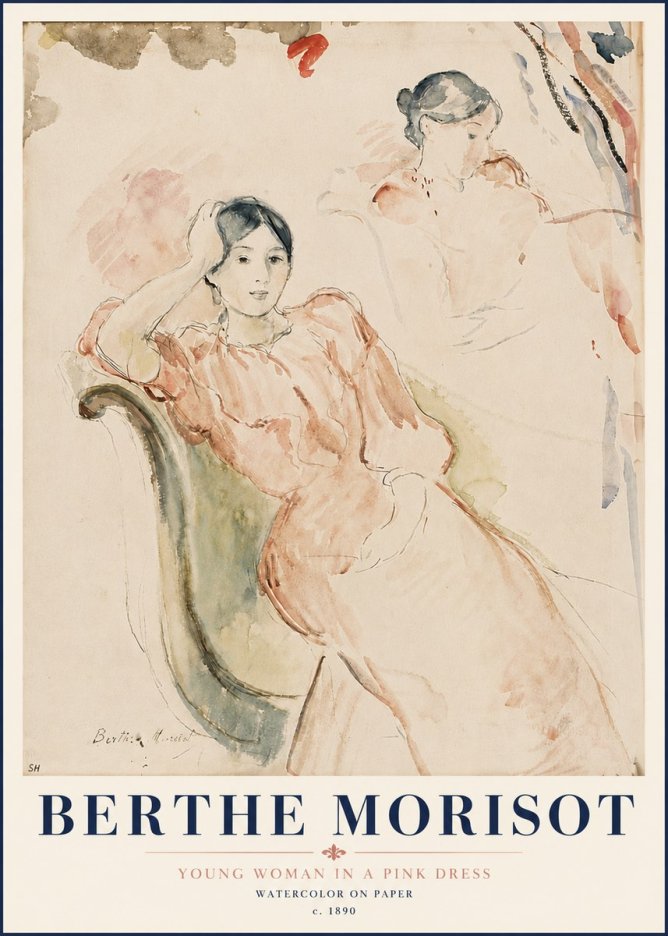 Berthe Morisot Young Woman in a Pink Dress II No6 - Poster