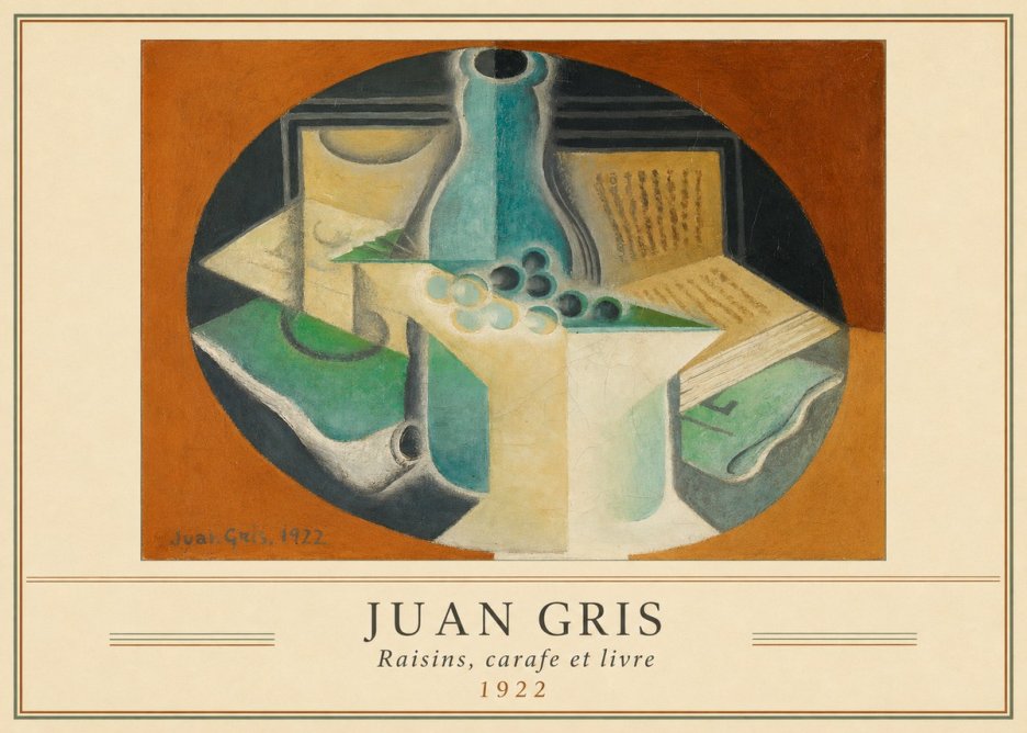 Juan Gris Raisins, Carafe Et Livre No3 - Poster