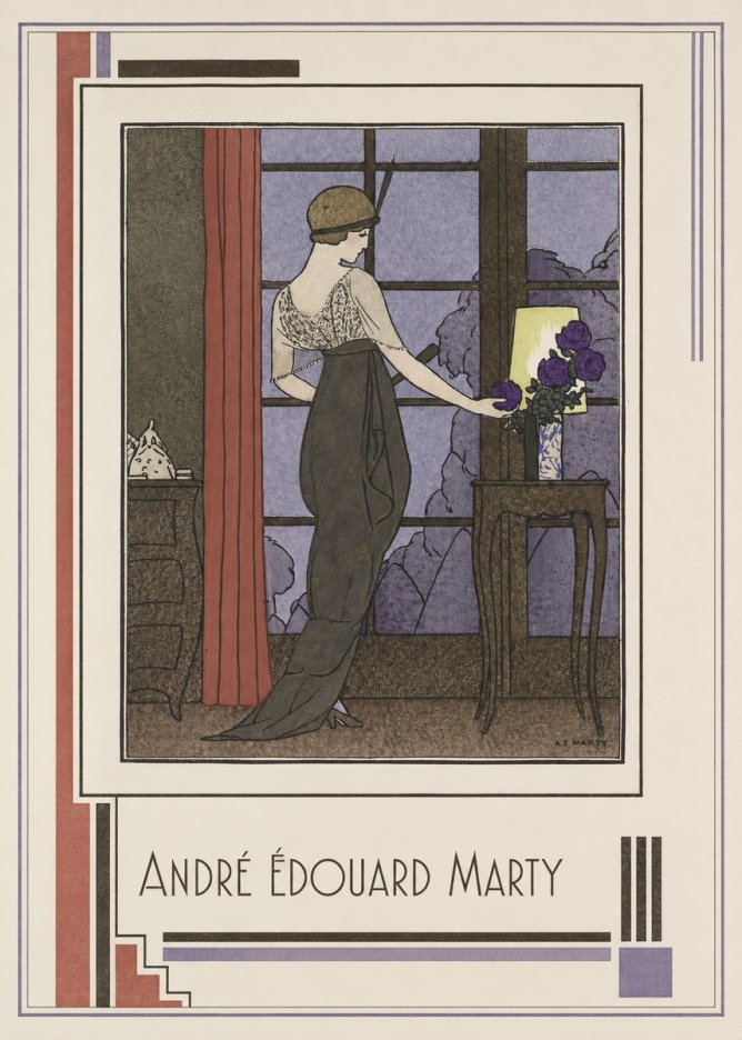 André Édouard Marty Lady at the Window with Roses No1 - Poster