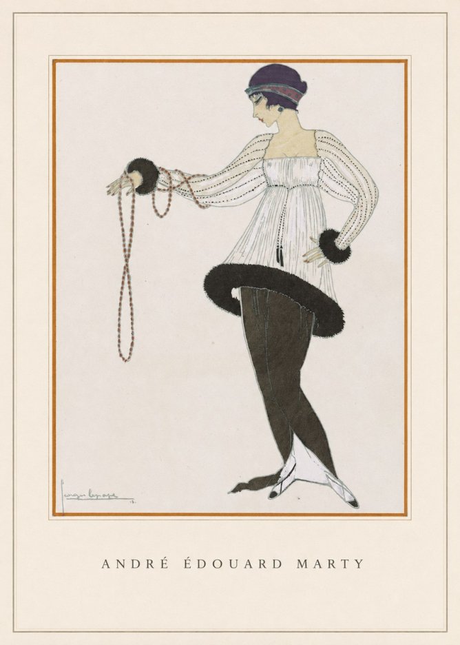 André Édouard Marty Elegant Woman with Pearl Necklace No4 - Poster