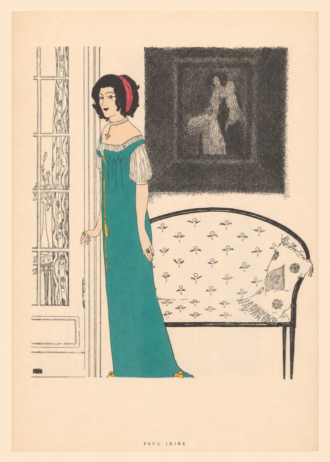 Paul Iribe Woman in Teal Gown No5 - Poster