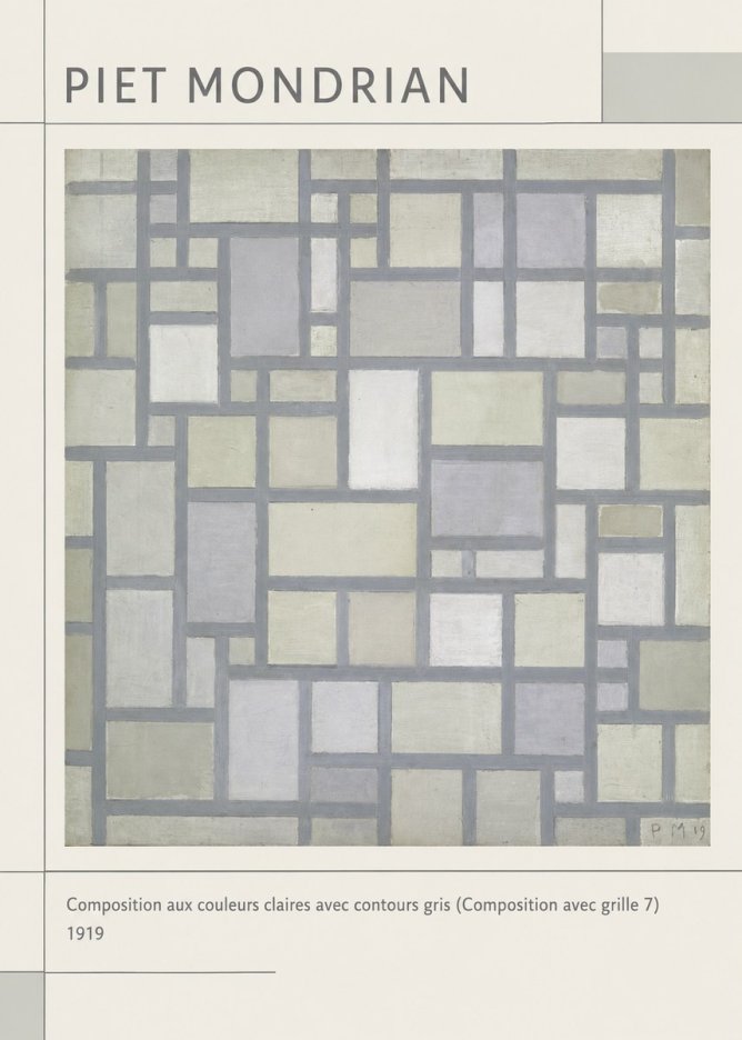 Piet Mondrian Composition Aux Couleurs Claires Avec Contours Gris (Composition Avec Grille 7) No1 - Poster