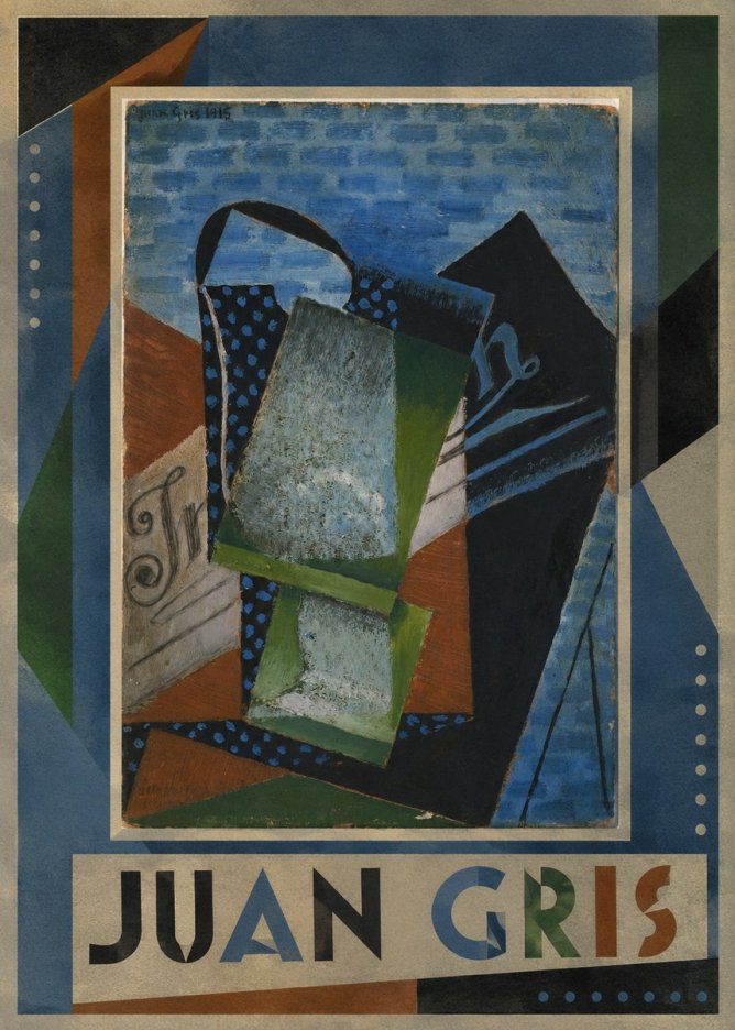 Juan Gris Still Life with Fruit Bowl and Bottle No1 - Poster