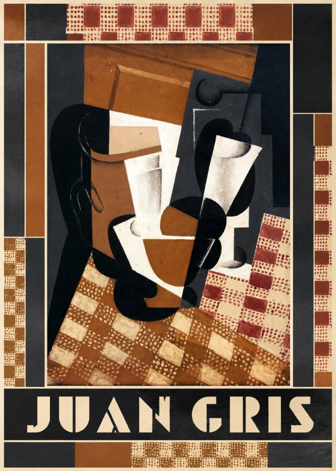 Juan Gris Cubist Still Life with Glass and Tablecloth No6 - Poster