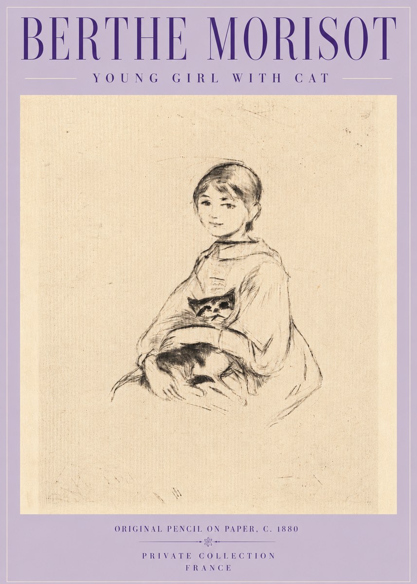 Berthe Morisot Young Girl with Cat No5 - Poster
