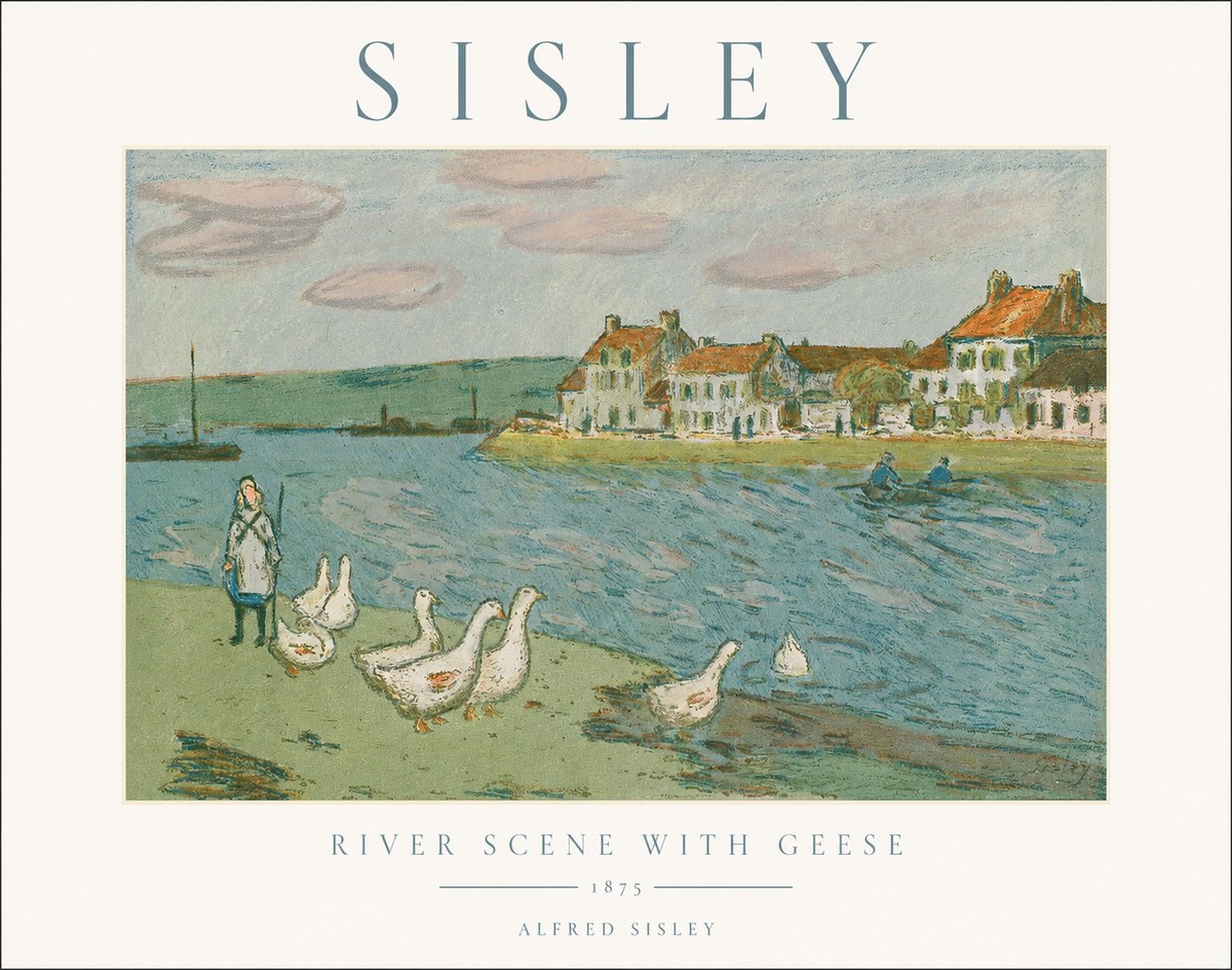 Sisley River Scene with Geese No1 - Poster
