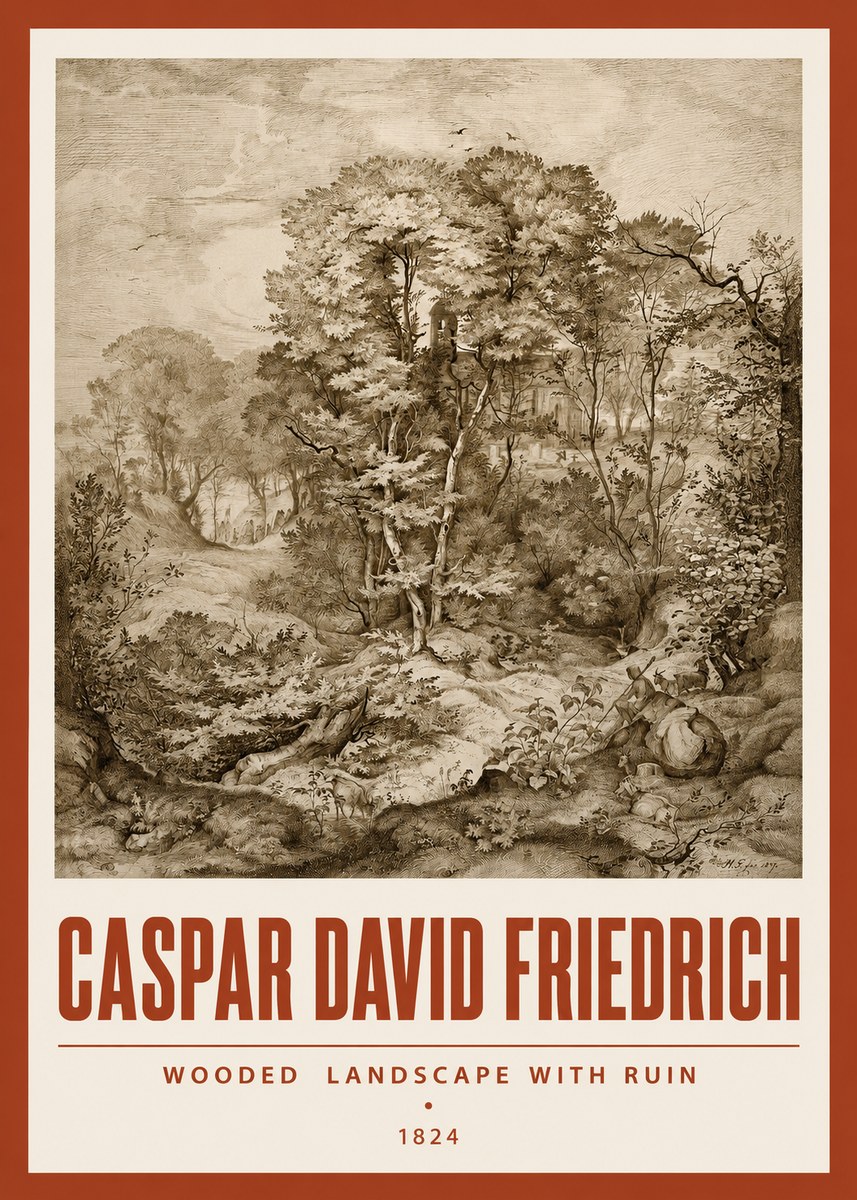 Caspar David Friedrich Wooded Landscape with Ruin No3 - Poster