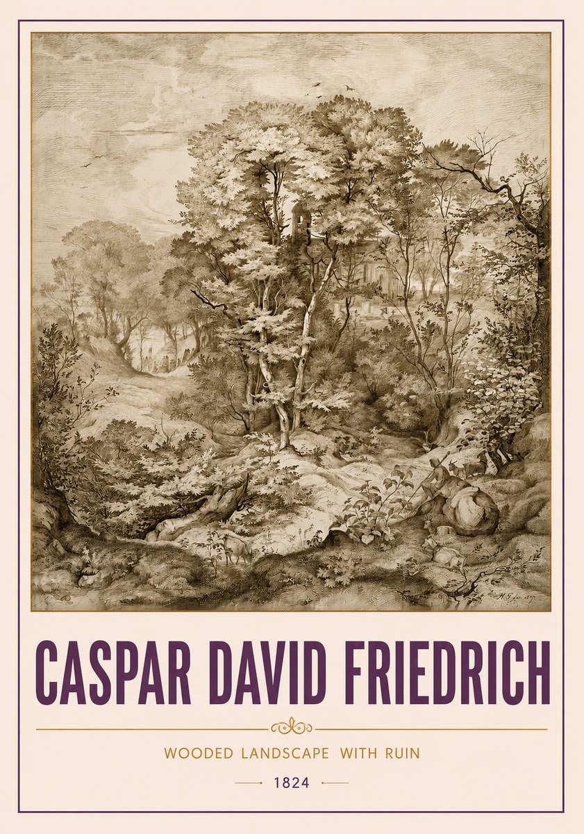 Caspar David Friedrich Wooded Landscape with Ruin No4 - Poster