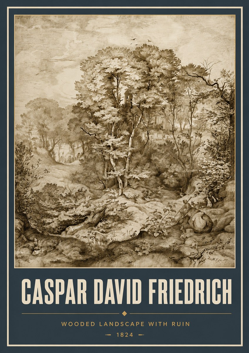 Caspar David Friedrich Wooded Landscape with Ruin No5 - Poster