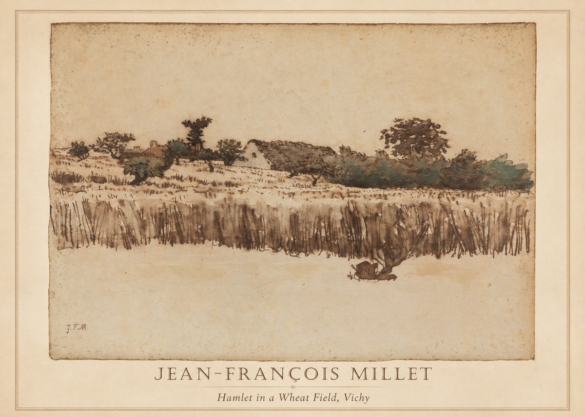Jean-François Millet Hamlet in a Wheat Field, Vichy No2 - Poster