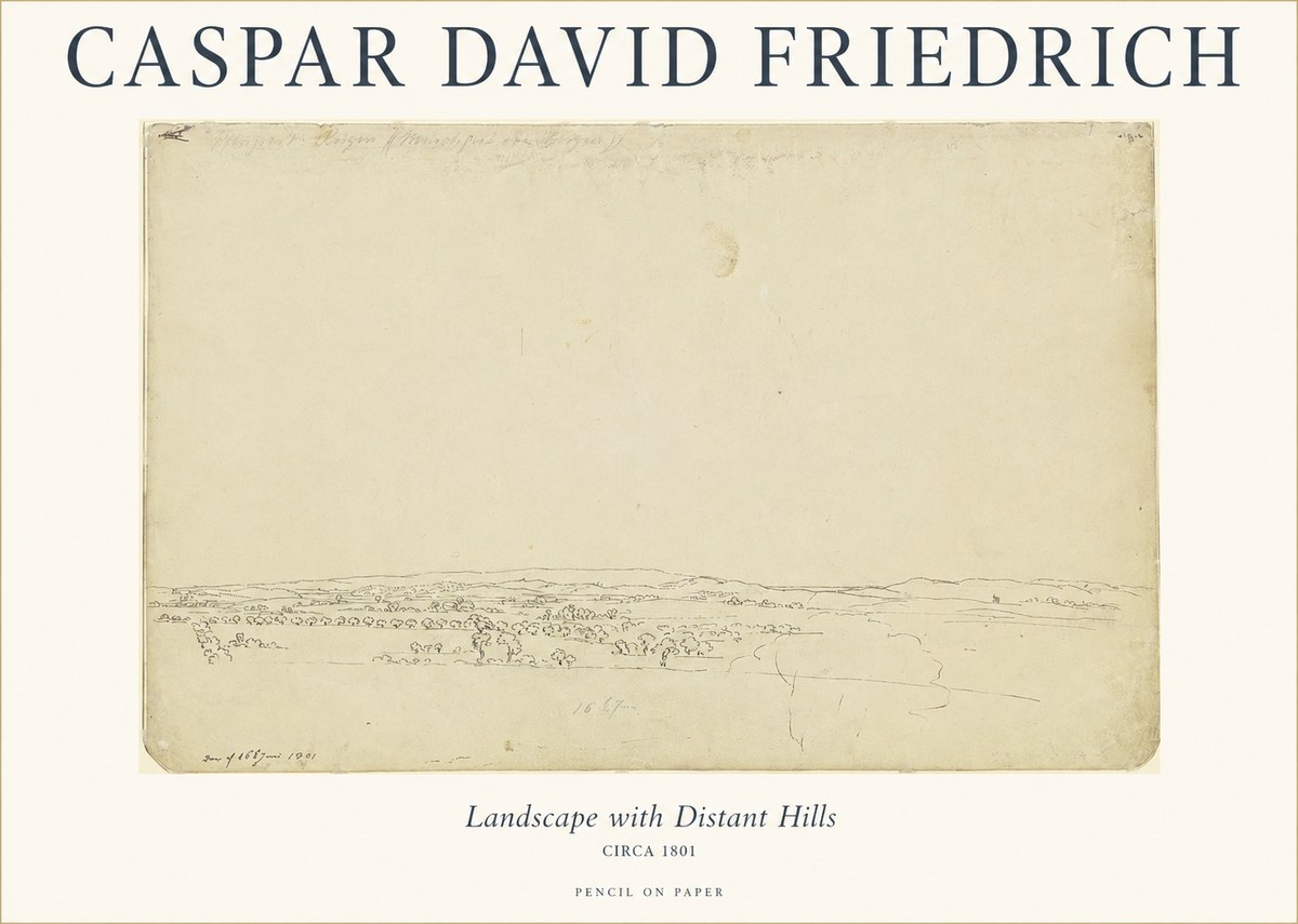 Caspar David Friedrich Landscape with Distant Hills No1 - Poster