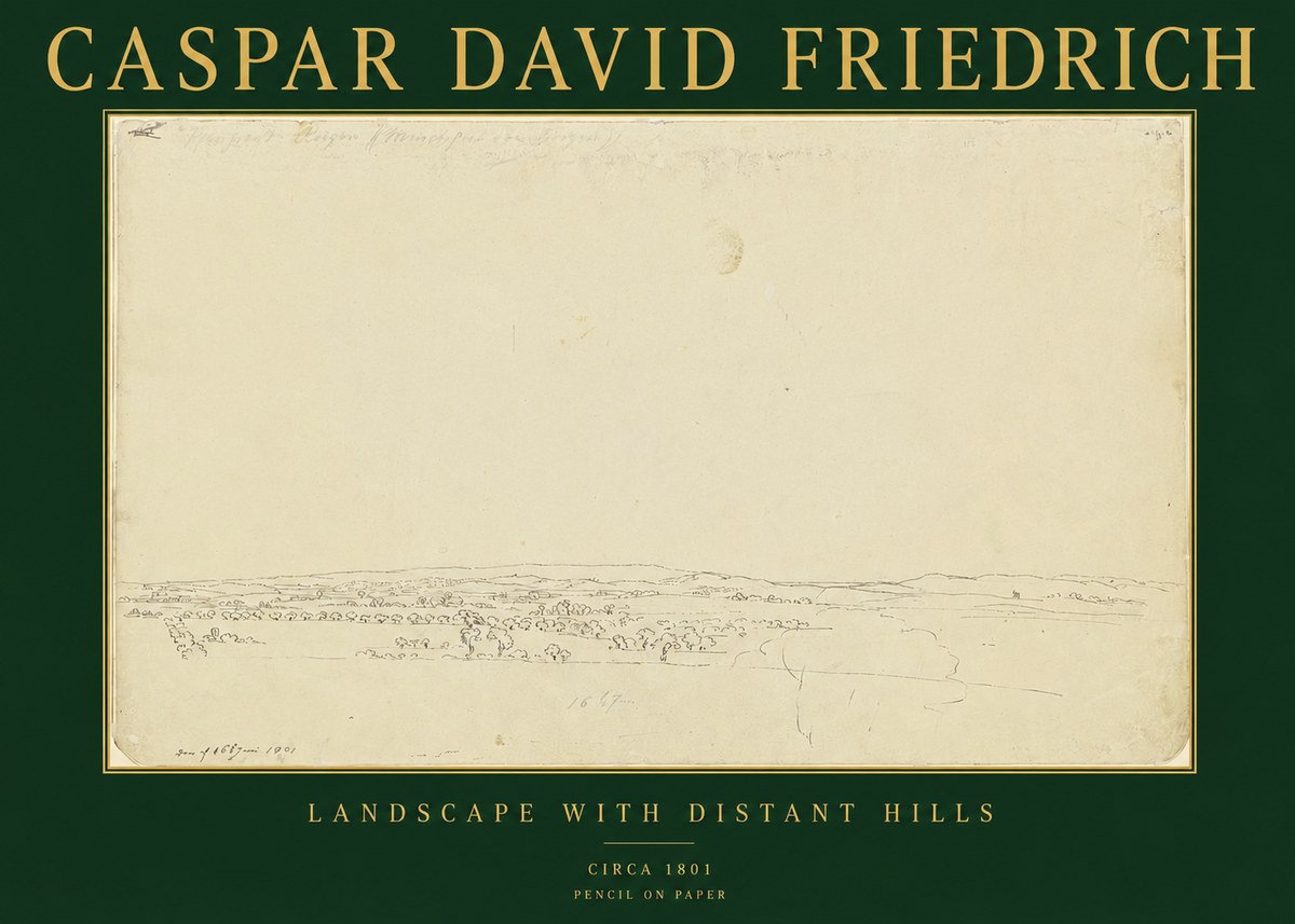 Caspar David Friedrich Landscape with Distant Hills No2 - Poster