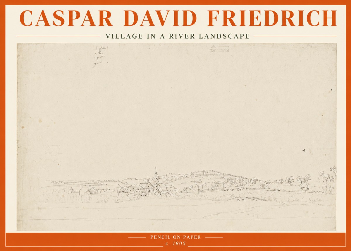 Caspar David Friedrich Village in a River Landscape No5 - Poster