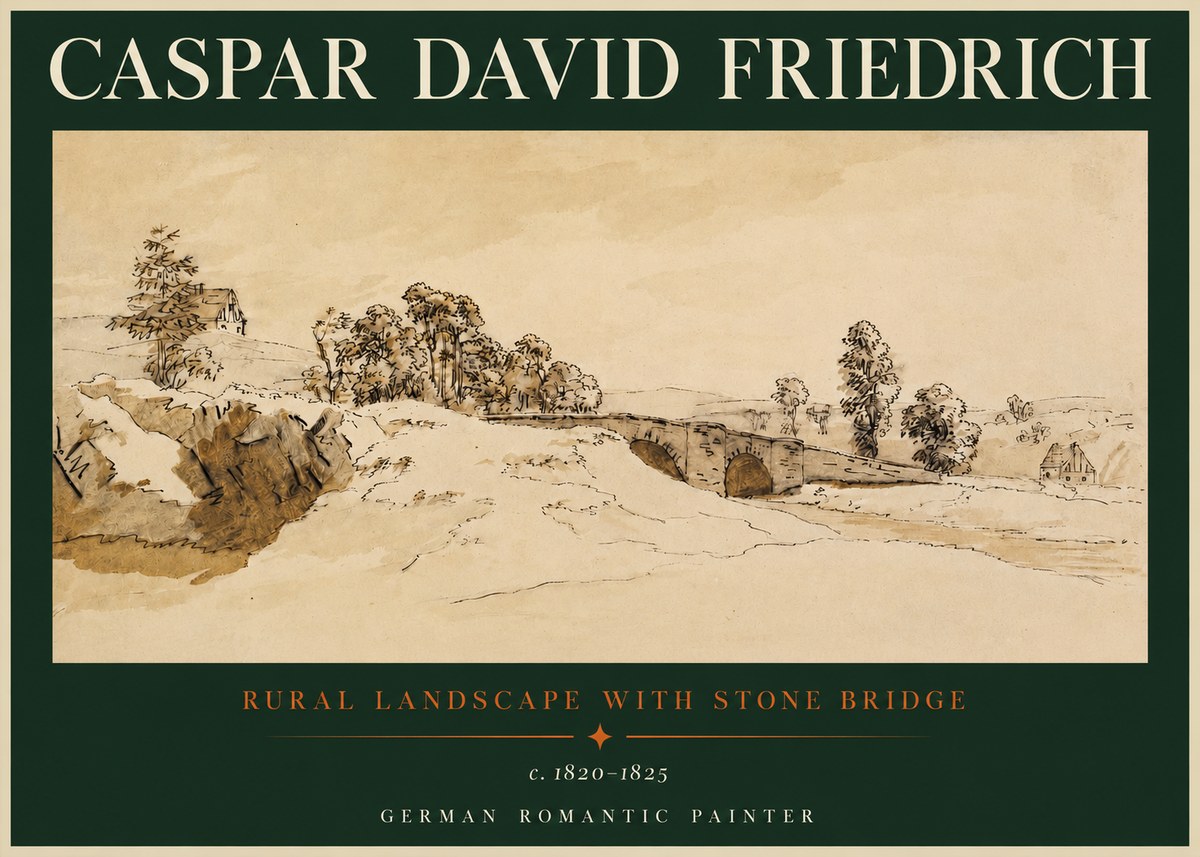 Caspar David Friedrich Rural Landscape with Stone Bridge No2 - Poster