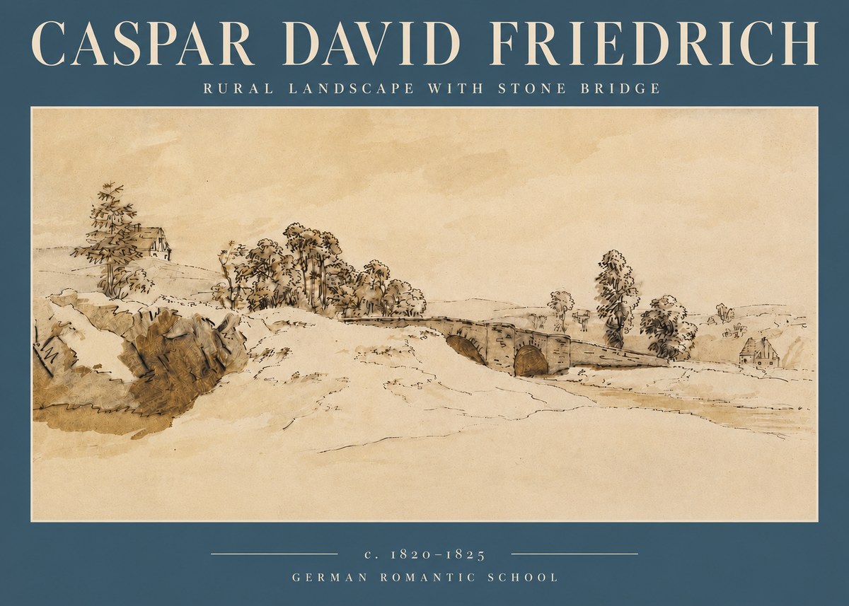Caspar David Friedrich Rural Landscape with Stone Bridge No3 - Poster