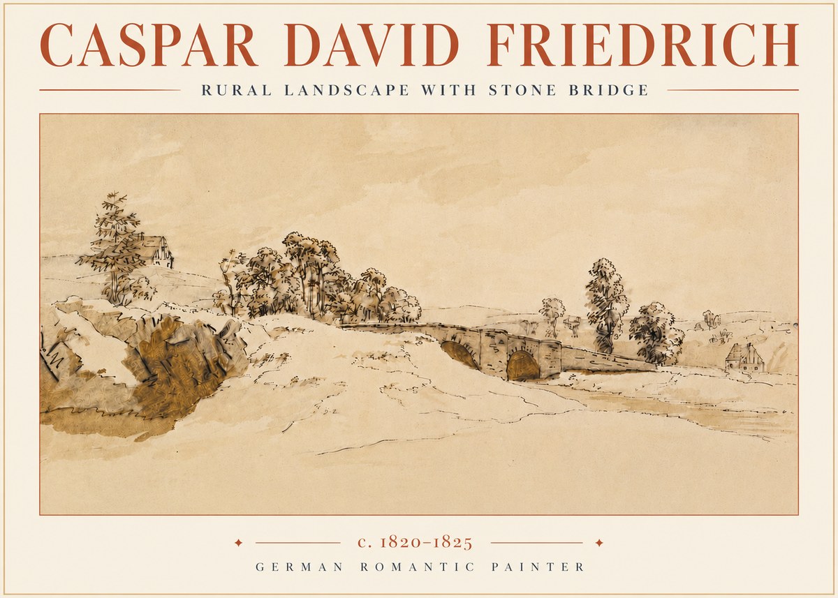 Caspar David Friedrich Rural Landscape with Stone Bridge No4 - Poster