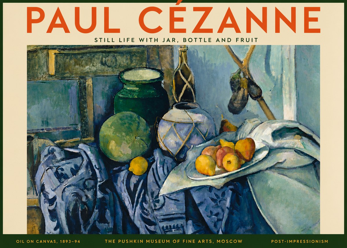 Paul Cézanne Still Life with Jar, Bottle and Fruit No5 - Poster
