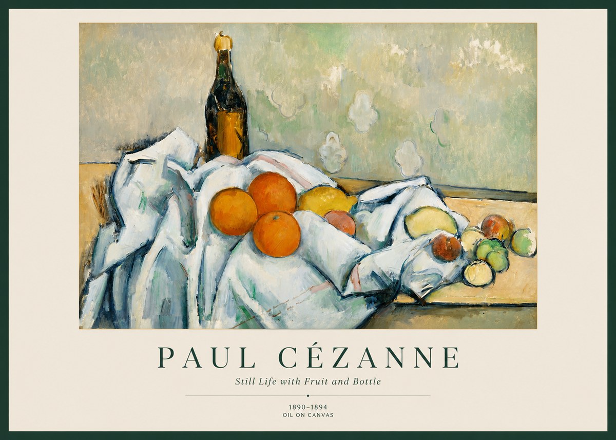 Paul Cézanne Still Life with Fruit and Bottle No1 - Poster