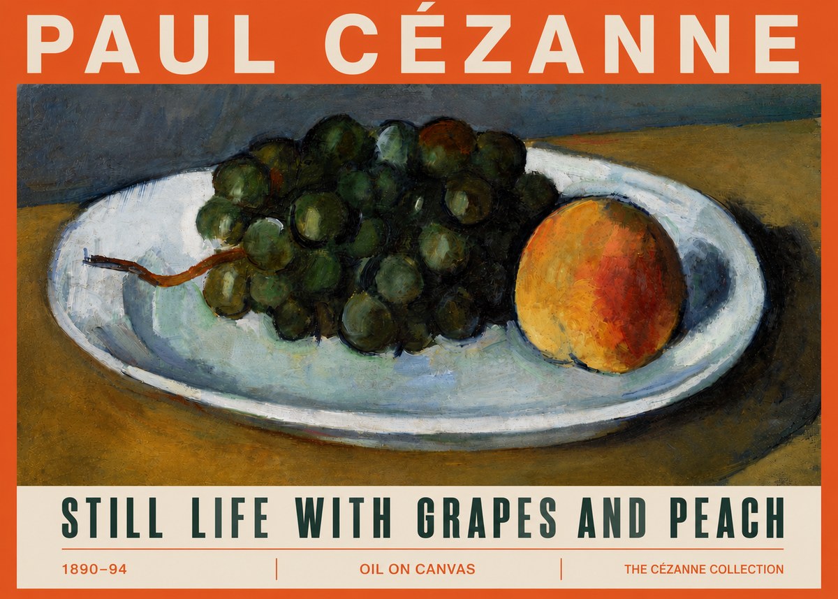 Paul Cézanne Still Life with Grapes and Peach No5 - Poster