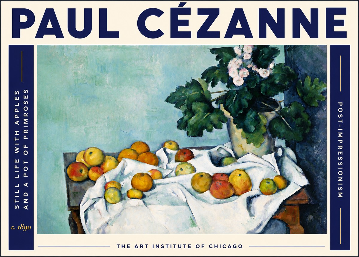 Paul Cézanne Still Life with Apples and a Pot of Primroses No6 - Poster