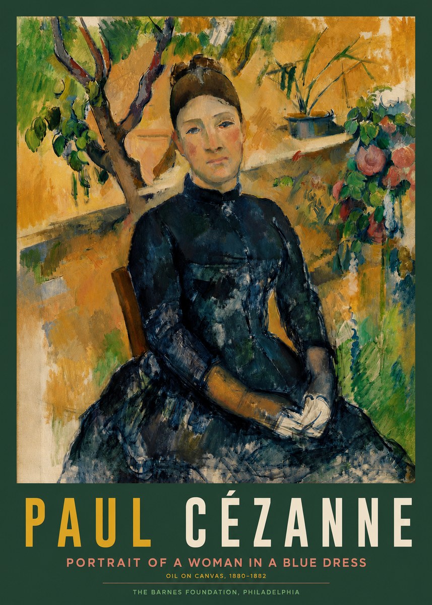 Paul Cézanne Portrait of a Woman in a Blue Dress No2 - Poster