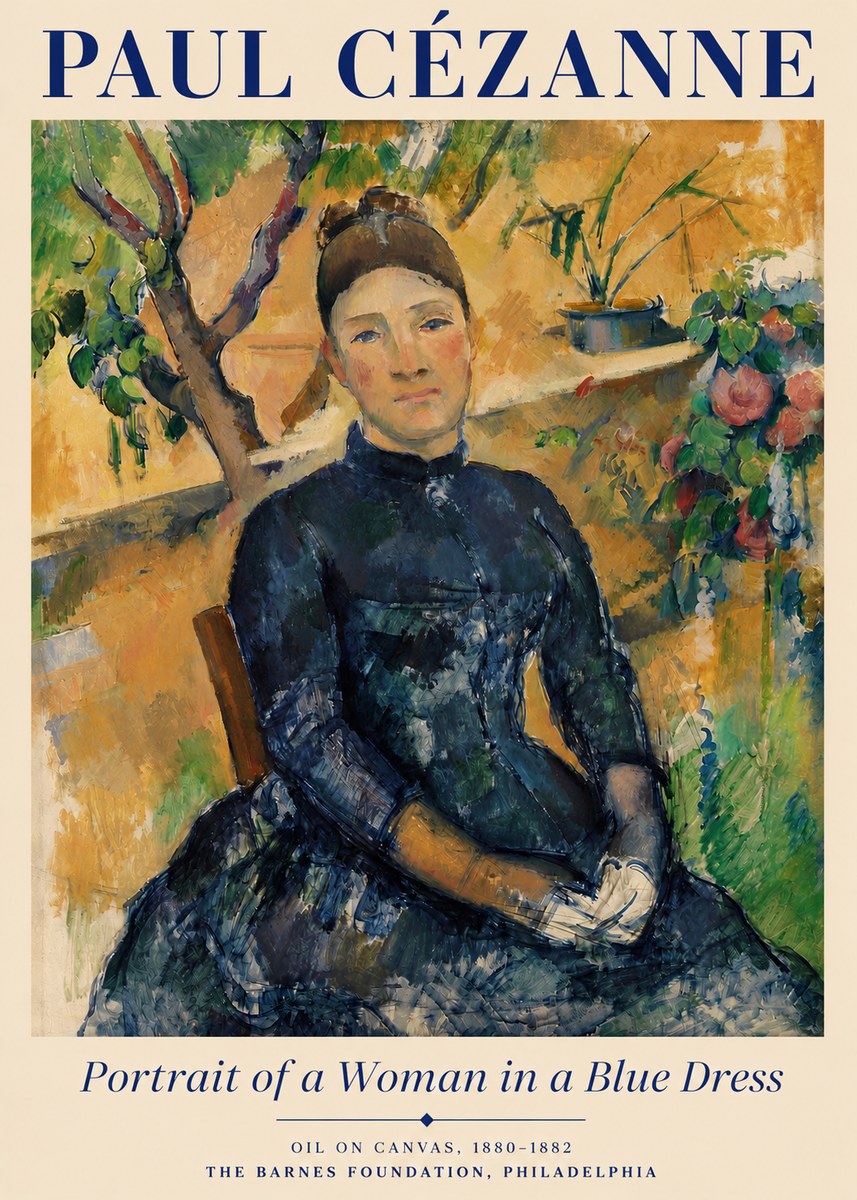 Paul Cézanne Portrait of a Woman in a Blue Dress No3 - Poster