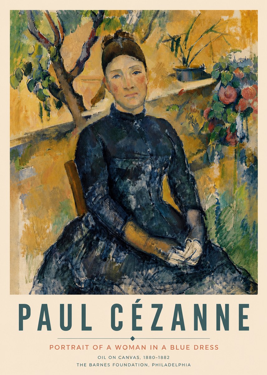 Paul Cézanne Portrait of a Woman in a Blue Dress No4 - Poster