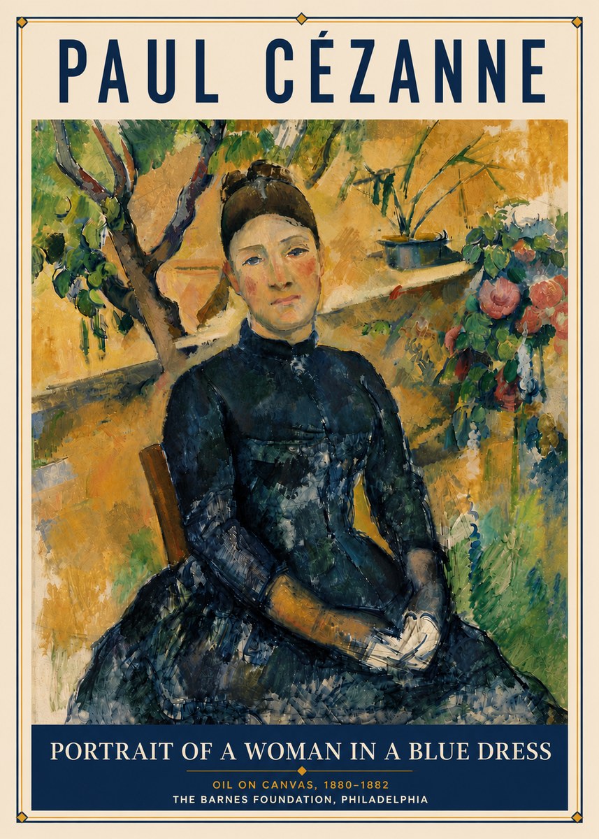 Paul Cézanne Portrait of a Woman in a Blue Dress No6 - Poster