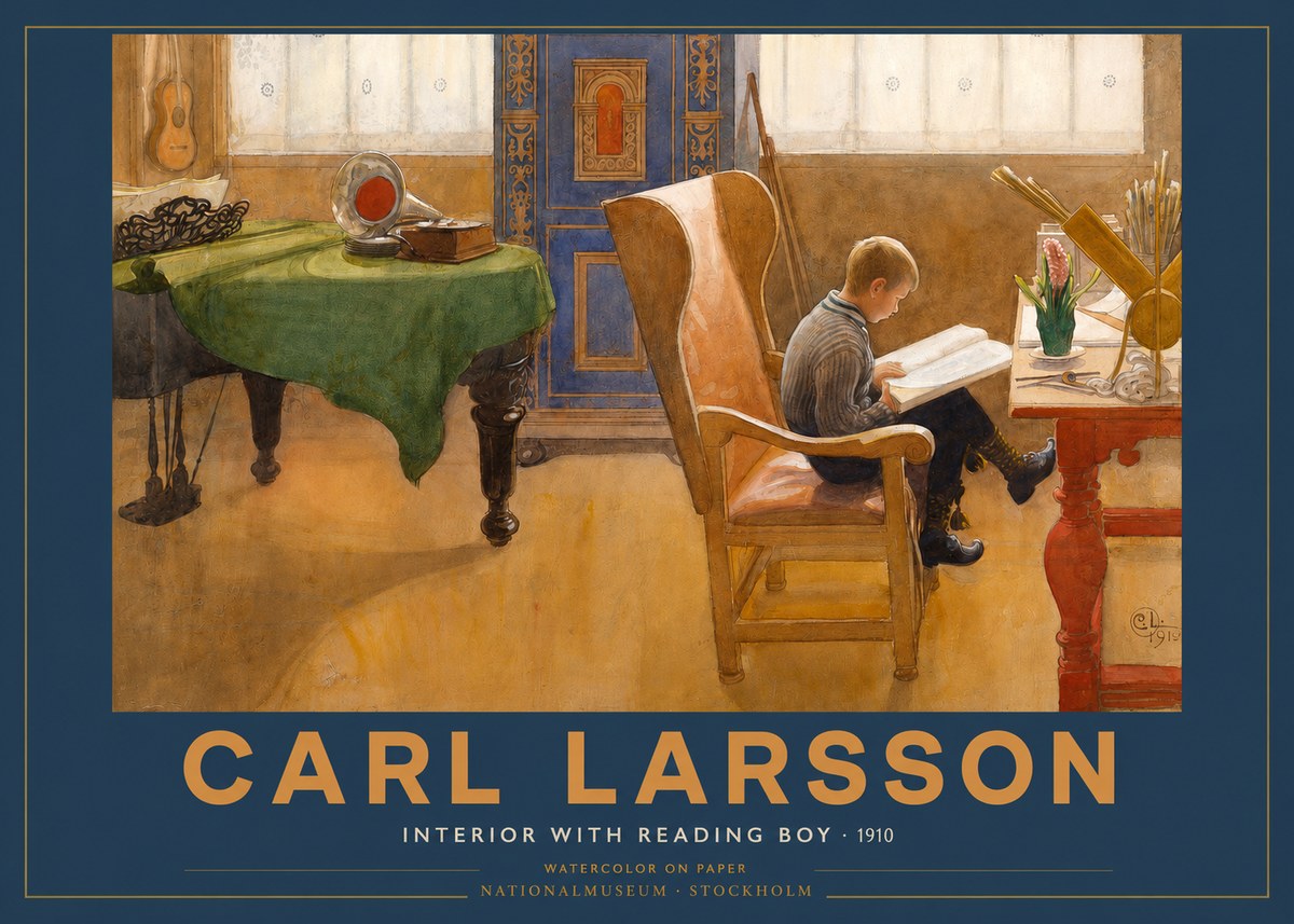 Carl Larsson Interior with Reading Boy No2 - Poster