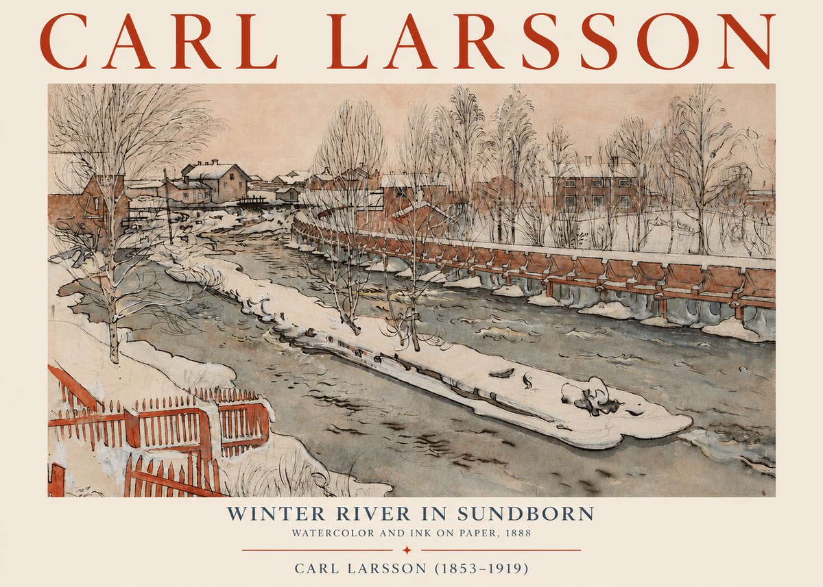 Carl Larsson Winter River in Sundborn No3 - Poster